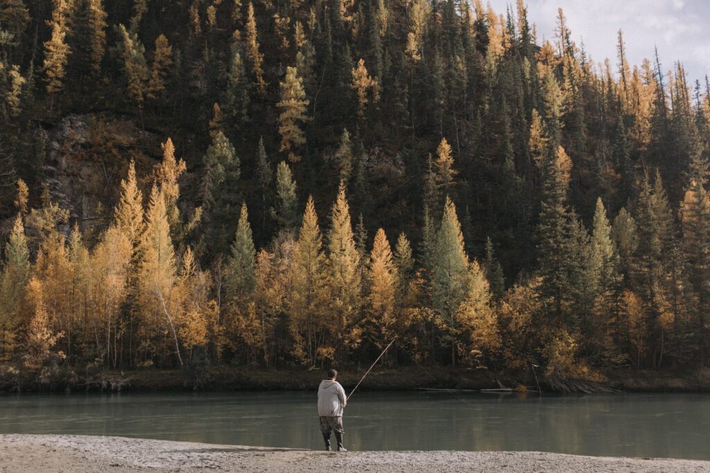 Flyfishing along the river bank in Colorado.