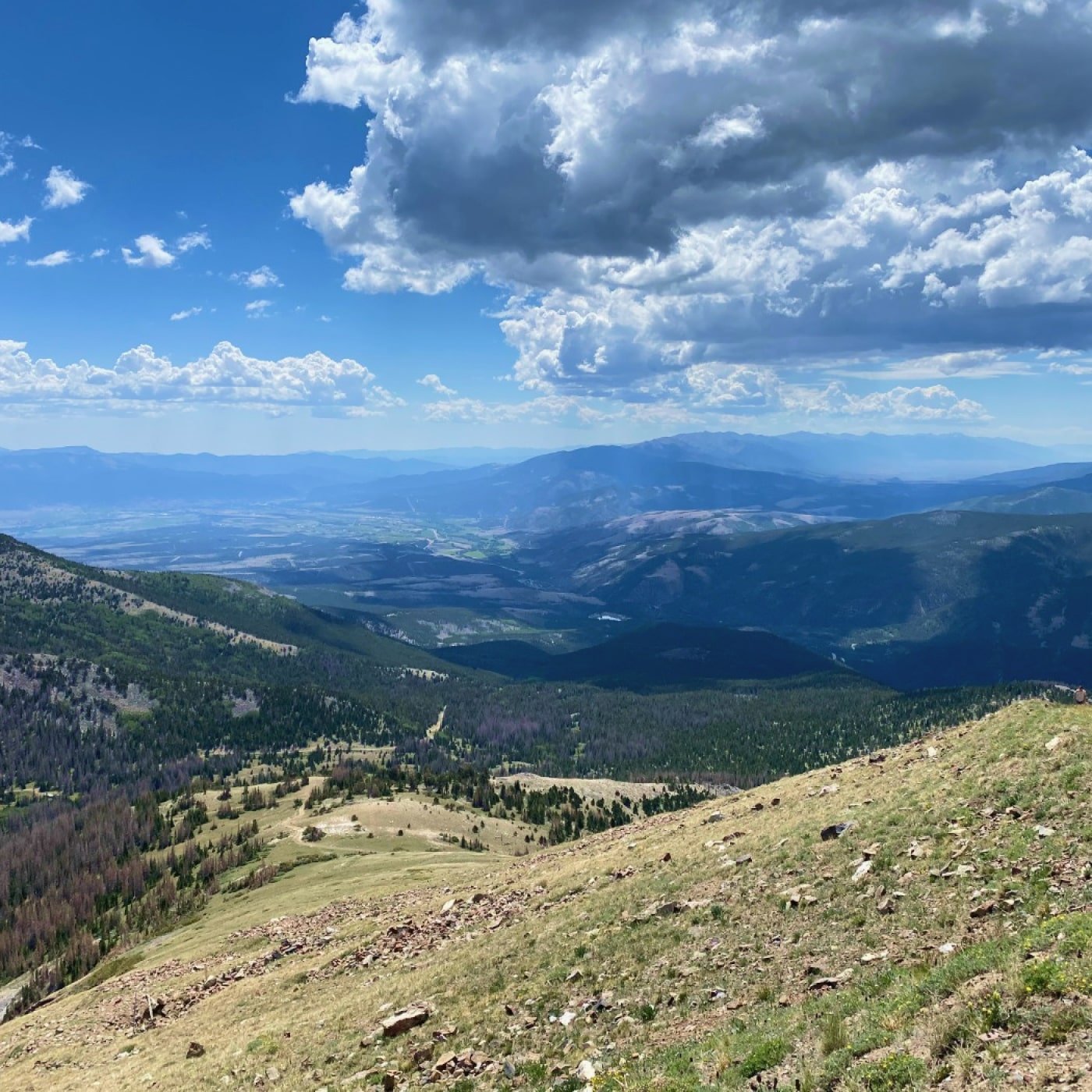 Scenic mountain view from a peak in Colorado looks down at Salida