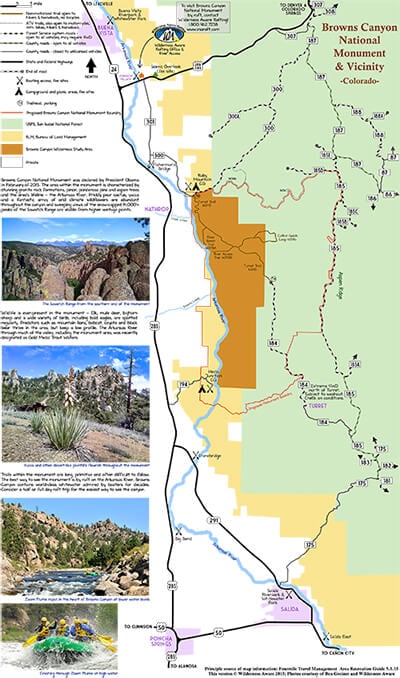 PDF map of Browns Canyon, Colorado, highlighting key rafting routes, scenic viewpoints, and points of interest for visitors planning their rafting adventure.