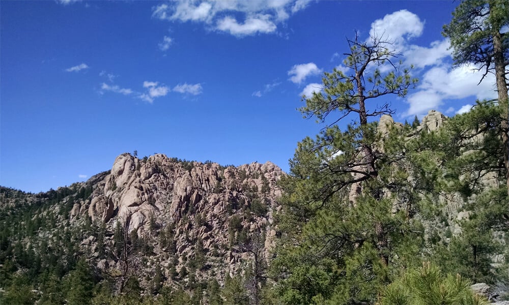 Scenic view of the Browns Canyon monument, a striking rock formation visible during rafting trips on the Arkansas River in Colorado, showcasing the natural beauty of the area.