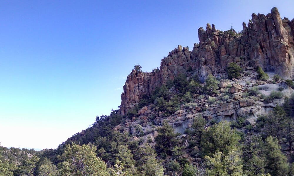 Scenic view of the Browns Canyon monument, a striking rock formation visible during rafting trips on the Arkansas River in Colorado, showcasing the natural beauty of the area.