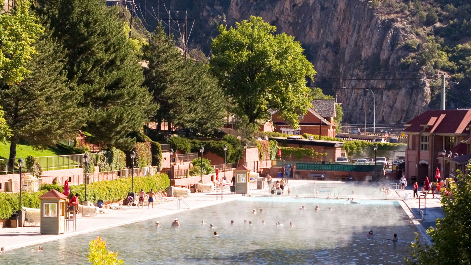 steam rises from the pool at Glenwood Hot Springs Resort