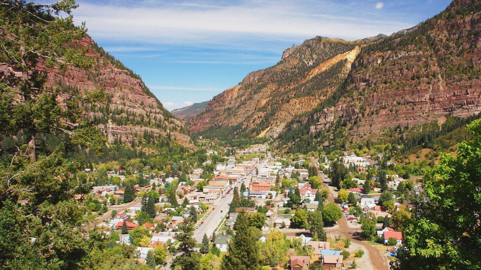 an aerial view of Ouray, Colorado